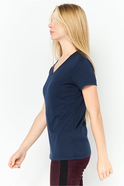 Nautica Women V Neck Short Sleeve Embroidered Logo T Shirt, Navy