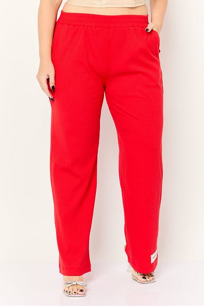 The Giving Movement Women Ribbed Wide Leg Pants, Red