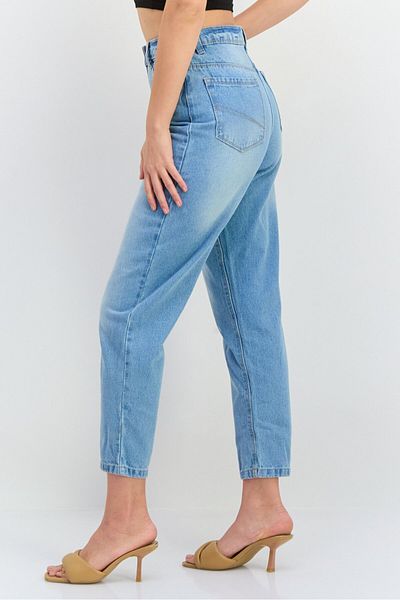 TAPE A L'OEIL Women Mom Fit Mid Rise Straight Leg No Stretch Jeans, Blue