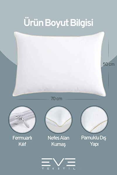 Eve Tekstil Αντιαλλεργικό Μαξιλάρι Χρυσής Σειρά με φερμουάρ 50x70cm 2 Τεμάχια 1000 gr Nano Gel