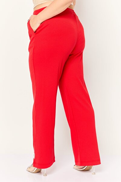 The Giving Movement Women Ribbed Wide Leg Pants, Red
