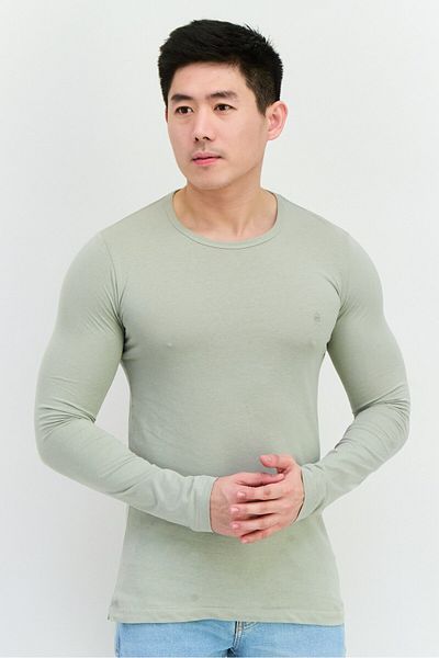 French Connection Men Crew Neck Long Sleeves Brand Logo T-shirt, Sage Green