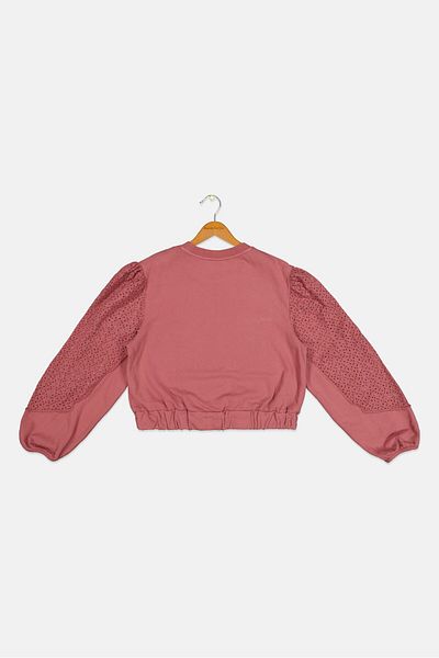 TAPE A L'OEIL Kids Girl Long Sleeves Embroidered Sweatshirt, Dusty Pink