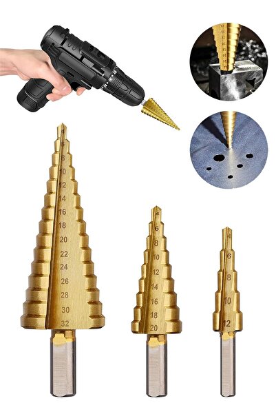 Genel Markalar 3'lü Kademeli Matkap Ucu Panç Seti Paslanmaz 3 Kademeli Demir ...