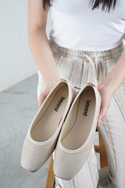 Beyond Women's Beige Suede Ballerinas - Low Heel and Comfortable Design Byndmrj01
