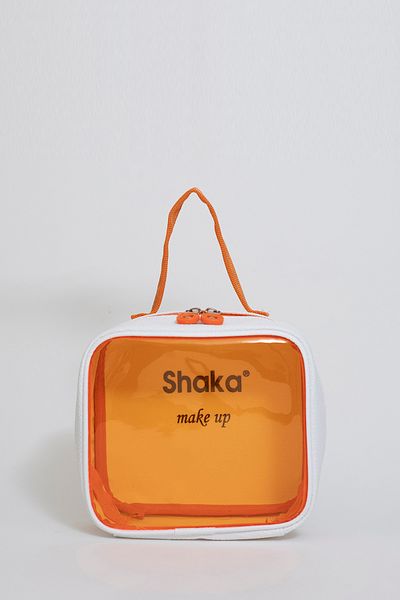 SHAKA Orange Shk115 Faux Leather PVC Transparent Cover Printed Zippered Multi-Purpose Makeup Bag U:18 E:20 G: