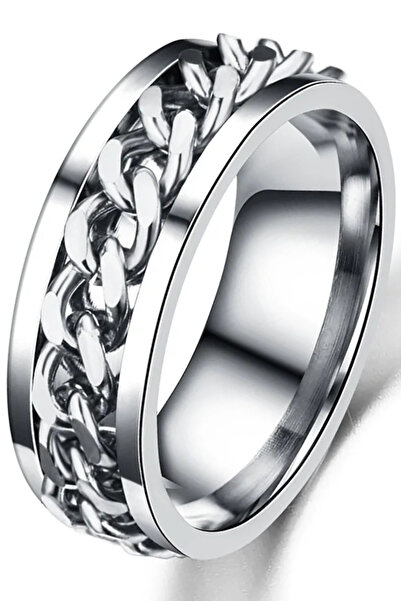 Takı Dükkanı خاتم زفاف من الفولاذ المقاوم للإجهاد للرجال والنساء مع سلسلة قابلة للدوران في المنتصف CL43