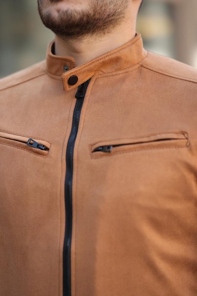 ByTrend Breast Zippered Judge Collar Suede Seasonal Coat Pldp 2904
