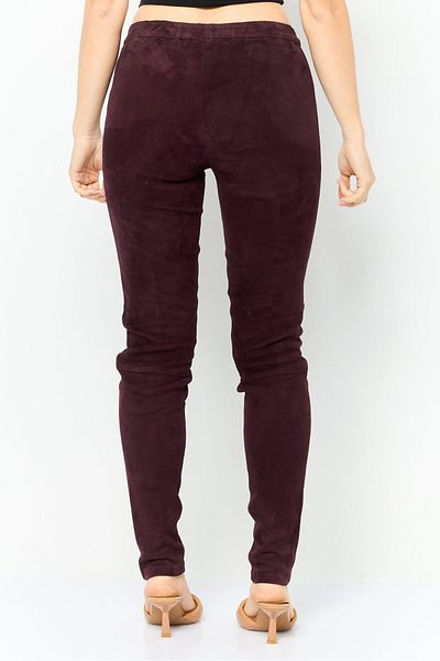 Tommy Hilfiger Women Regular Fit Plain Suede Leather Pants, Maroon