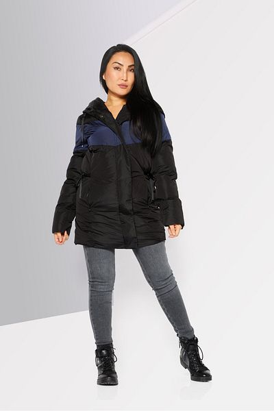 ONE STEP Women Hooded Long Sleeve Puffer Jacket, Black
