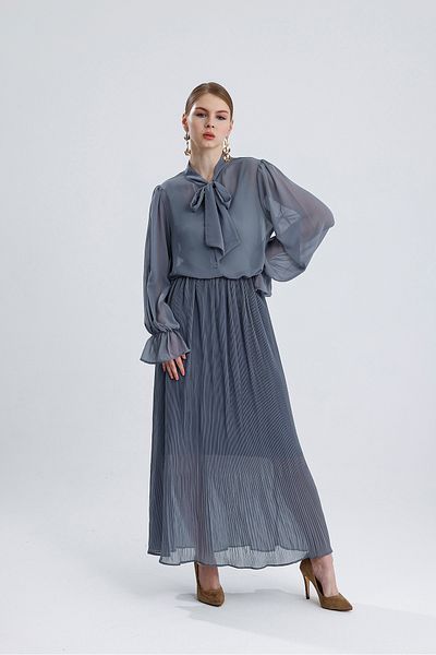 ikomteks Chiffon Pleated Skirt Suit