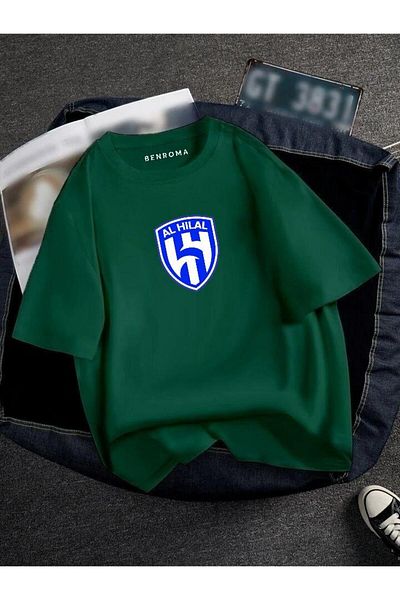 BENROMA 1 μπλουζάκι δώρο για αγορές 6 και άνω στο καλάθι - Oversized Al Hilal Printed Unisex Tisort Printed