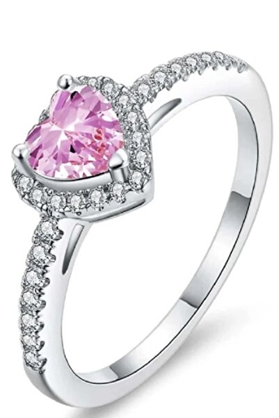Takı Dükkanı Gümüş Pembe Taşlı Kalpli Yüzük Sevgiliye Eşe Anneye Hediye wsr126