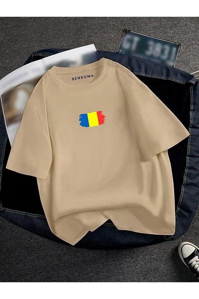 BENROMA 1 προϊόν δώρο για αγορές 6 και άνω Oversize Romania Flag Printed Unisex Tisort Printed