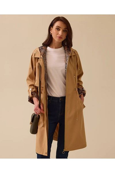 SEÇİL Leopard Print Trench Coat with Doors, Camel Brand 38-Length