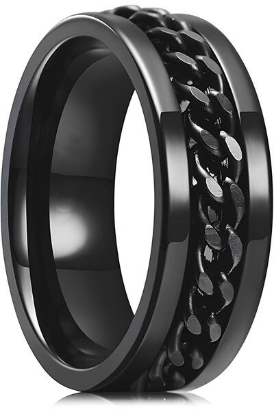 Takı Dükkanı خاتم زفاف من الفولاذ المقاوم للإجهاد للرجال والنساء مع سلسلة قاب...