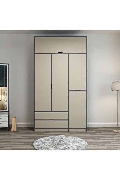 Minar Elina 3 Kapaklı Dolap + Yüklük Antrasit Kumtaşı