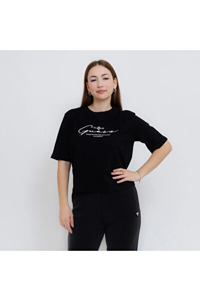 Guess Jeans Dámské černé tričko s podpisem Guess džíny