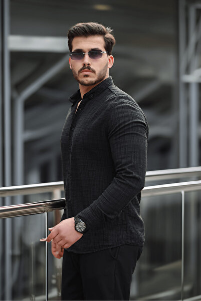 Valiberta Bien Pamuk Keten Чоловіча сорочка - Чорна