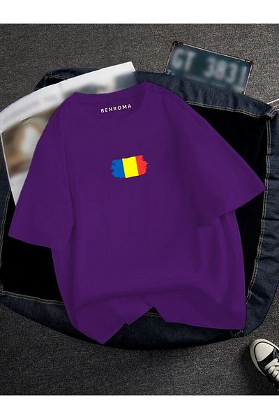 BENROMA 1 προϊόν δώρο για αγορές 6 και άνω Oversize Romania Flag Printed Unisex Tisort Printed