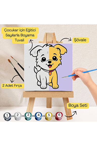 hediye hobim Çocuklar İçin Eğitici Sayılarla Boyama Seti Sevimli Köpek20x20Tu...