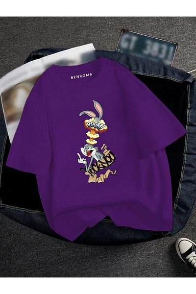 BENROMA 1 προϊόν για αγορές 6 και άνω Δώρο Oversize Bugs Bunny Booom Printed Unisex Tisort Printed