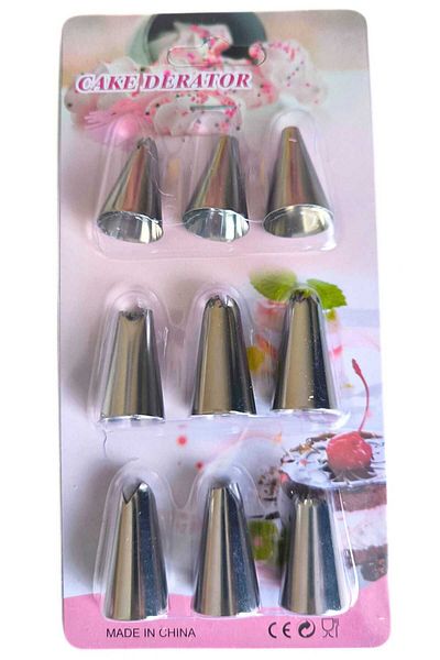 lawrenceshop 9 Pieces Serving Cream Piping Bag Tip (Without Bag Only Tip) Squeezing Apparatus Whipped Cream Steel Material
