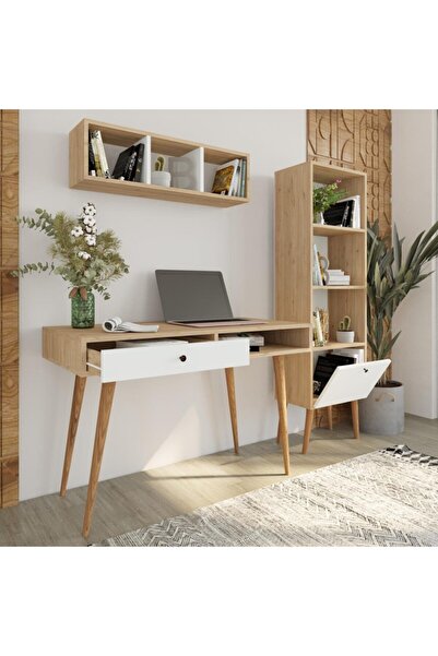Bimossa U5020 Janus Raflı Kitaplıklı Çalışma Masası Sepet-beyaz