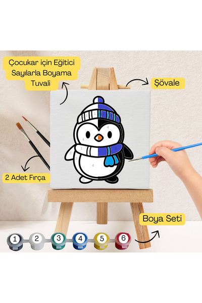 hediye hobim Çocuklar İçin Eğitici Sayılarla Boyama Seti Penguen–20x20 Tuval,...
