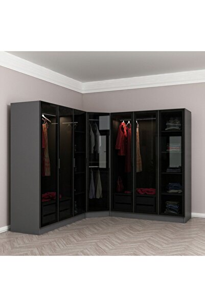 Minar Kale 190 7 Füme Cam Kapaklı 4Ç Köşe Dolap Antrasit Füme Cam