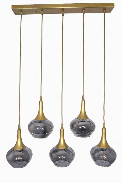 Fer Avize Fred Modern Decorative Row Antique Color 5-Piece Glass Chandelier Above Dining Table - Living Room