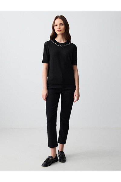 Jimmy Key Black Short Sleeve Embroidered Crew Neck Knitwear T-Shirt