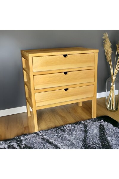 ka tasarım RustyTrail Collection Doğal Ahşap 3 Çekmeceli Komodin 1. sınıf Mas...