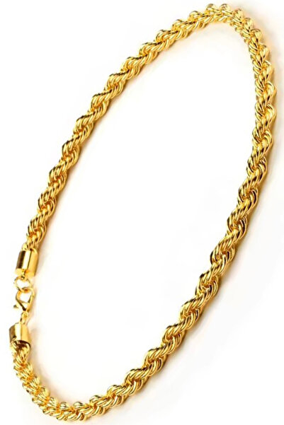 Takı Dükkanı İnce Gold Renk Halat Model Burgulu Unisex Çelik Bileklik eck28bi