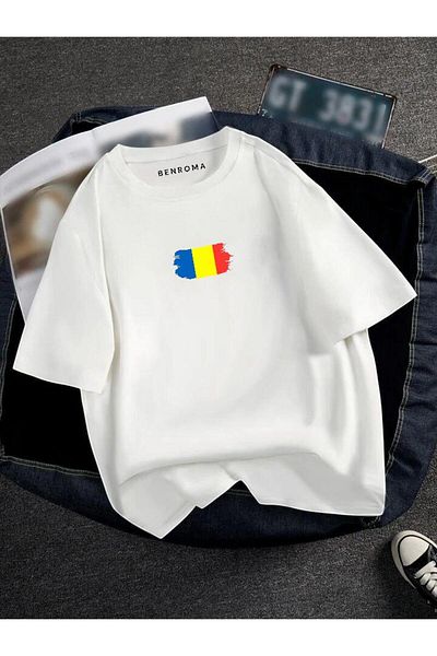 BENROMA 1 προϊόν δώρο για αγορές 6 και άνω Oversize Romania Flag Printed Unisex Tisort Printed