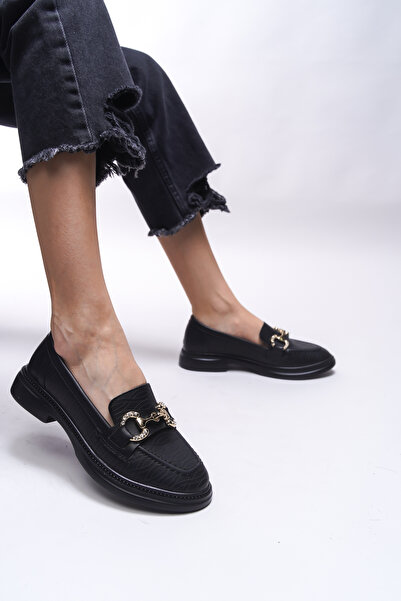 Riccon Jintheris Kadın Loafer 0012453 Siyah Cilt