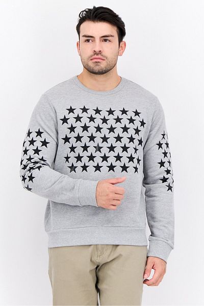 GAS Men Crew Neck Graphic Print Long Sleeves Sweatshirt, Grey/black