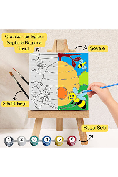 hediye hobim Çocuklar İçin Eğitici Sayılarla Boyama Seti Arı Kovanı–20x20 Tuv...