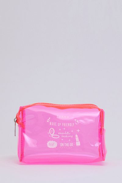 SHAKA Pink Shk103 Transparent PVC Multi-Purpose Travel & Makeup Bag L:11 W:19 W:10 Cm