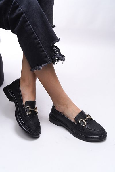 Riccon Women's Black Skin Loafery Jintheris 0012453