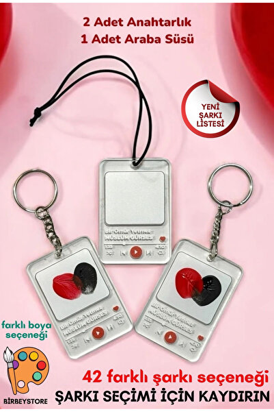 BİRBEYSTORE 2 Adet Anahtarlık 1 Adet Araba Dikiz Aynası Süsü Çift Sevgili Parmak İzi Anahtarlık