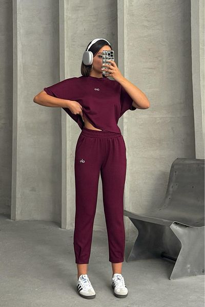 Neşeli Butik Women's Leg Pleated Modal Fabric Tracksuit Suit Nbg074