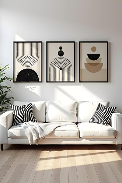 huhuli Ahşap Siyah Çerçeveli 3 Parça Set Tablo huhu262