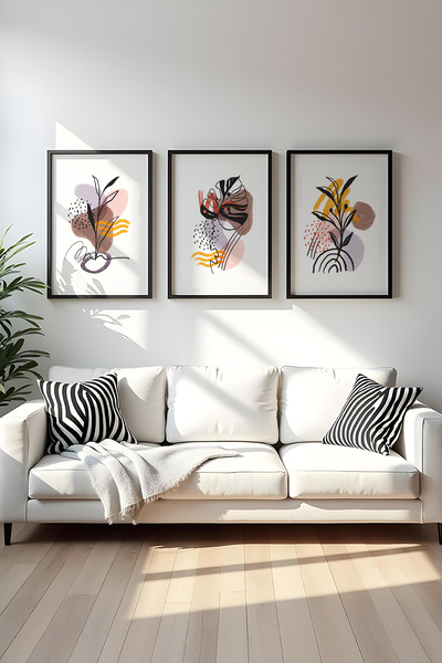 huhuli Ahşap Siyah Çerçeveli 3 Parça Set Tablo huhu227