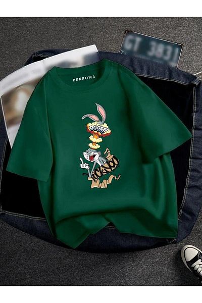 BENROMA 1 προϊόν για αγορές 6 και άνω Δώρο Oversize Bugs Bunny Booom Printed Unisex Tisort Printed