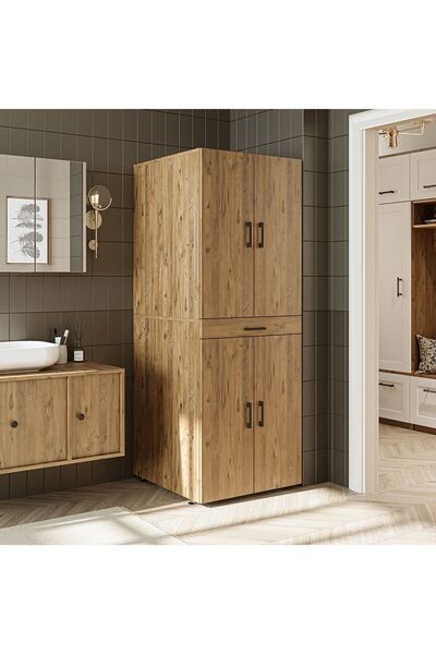 ROOMART Banyo Dolabı Kapaklı Çamaşır Ve Kurutma Makinesi Dolabı 70x185 cm
