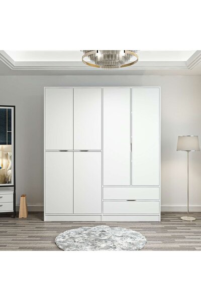 Minar Elina 4 Kapaklı Dolap Beyaz Beyaz
