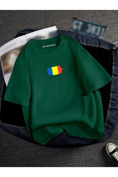 BENROMA 1 προϊόν δώρο για αγορές 6 και άνω Oversize Romania Flag Printed Unisex Tisort Printed