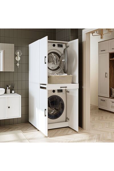 ROOMART Banyo Dolabı Kapaklı Çamaşır Ve Kurutma Makinesi Dolabı 70x185 cm