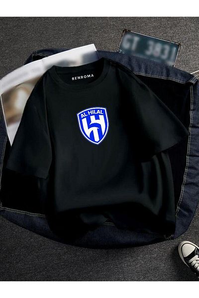 BENROMA 1 μπλουζάκι δώρο για αγορές 6 και άνω στο καλάθι - Oversized Al Hilal Printed Unisex Tisort Printed